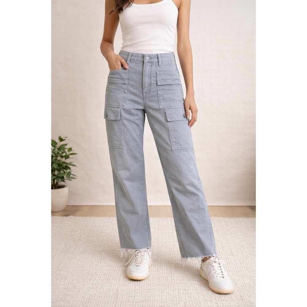 Madewell Cargo Pants Womens 26 Gray Utility Straight Leg Raw Hem Pockets